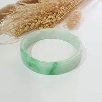 Translucent Light Green with Brilliant Green Jadeite Flat Shape Bangle (JAC002448) 2