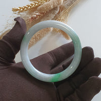 Translucent “Green Moss on Snow” with Green and Yellow Jadeite Princess Round Bangle (JAC002888) 4