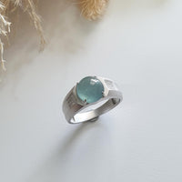 Highly Translucent Icy Light Blue Jadeite "Blue Moon" Diamond Ring (JAD000737) 2