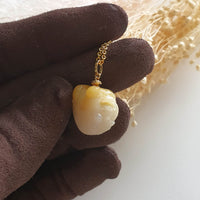 Translucent Golden Yellow Jadeite "Smiley Piglet on Cabbage" Pendant (JAM000282) 7