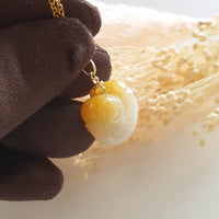 Translucent Golden Yellow Jadeite "Smiley Piglet on Cabbage" Pendant (JAM000282) 4