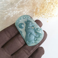 Highly Translucent Icy Bluish Green Jadeite "Husky of Wealth" Pendant (JAM000390) 3