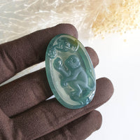 Highly Translucent Icy Bluish Green Jadeite "Auspicious Monkey" Pendant (JAM000392) 2