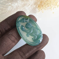 Highly Translucent Icy Bluish Green Jadeite "Auspicious Monkey" Pendant (JAM000392) 5