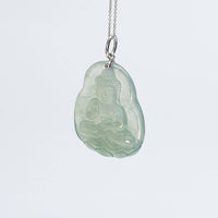 Highly Translucent Bluish Green Jadeite "Amitabha Buddha" Pendant 1