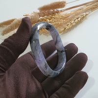 [Unique] Translucent Icy Black with Brilliant Lavender “Art-De-Squarera” Jadeite Bangle (JAC003256) 7