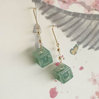 Good Translucency Icy Green Jadeite “Dancing Magnetizing Balls” Earrings (JAA002171)