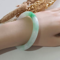 Translucent Brilliant Apple Green Jadeite Princess Round “Scenery” Bangle (JAC003360)