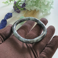 Translucent Greenish Black Jadeite “Art De Squarera” Princess Round Bangle (JAC003440)