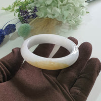 Translucent Light Lavender with Yellow and Green Jadeite “Whispers of Autumn” Bangle (JAC003490)