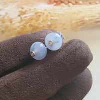 [Rare] Translucent Icy Brilliant Bluish Lavender and Green Jadeite “Bubbly Donuts” Pierced Earrings (JAA000828) 3