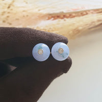 [Rare] Translucent Icy Brilliant Bluish Lavender and Green Jadeite “Bubbly Donuts” Pierced Earrings (JAA000828) 2