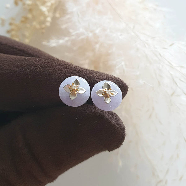 Translucent Lavender Jadeite 'Baby's Breath" Pierced Earrings (JAA000842) 1