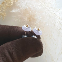 Translucent Lavender Jadeite 'Baby's Breath" Pierced Earrings (JAA000842) 2