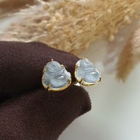 [Rare] Highly Translucent Icy Blue Jadeite "Laughing Buddha" Earrings (JAA000931) 2
