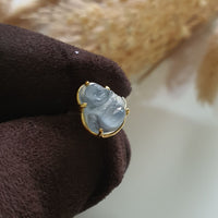 [Rare] Highly Translucent Icy Blue Jadeite "Laughing Buddha" Earrings (JAA000931) 4
