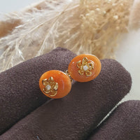 Translucent Brilliant Orange Jadeite "Cherry Garden" Earrings (JAA001329) 3