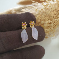 Good Translucency Icy Lavender Jadeite “Cherry Dew Droplet” Earrings (JAA001355) 4