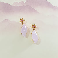 Good Translucency Icy Lavender Jadeite “Cherry Dew Droplet” Earrings (JAA001355) 1