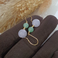 Good Translucency Icy Apple Green and Lavender Jadeite “Duo Lantern” Dangling Earrings (JAA001529) 4