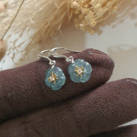 Highly Translucent Icy Blue Jadeite “Cherry Blossom” Earrings (JAA001618) 3