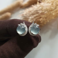 Highly Translucent Icy Jadeite Cabochon "Dreamy Winter" Earrings (JAA001619) 7