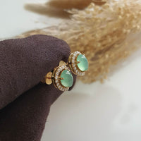Highly Translucent Icy Apple Green Jadeite Cabochon Earrings (JAA001674) 3