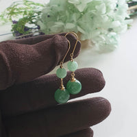 Translucency Icy Apple Green and Green Jadeite “Duo Lantern” Dangling Earrings (JAA002120) 5