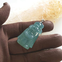 [Rare] Highly Translucent Icy Bluish Green "God of Fortune" Pendant (JAB003810) 4