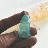 [Rare] Highly Translucent Icy Bluish Green "God of Fortune" Pendant (JAB003810) 7