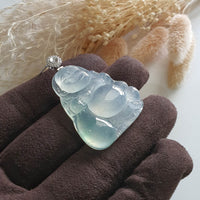 Highly Translucent Icy Green Jadeite "Bu Dai - Laughing Buddha" Pendant (JAB004104) 3