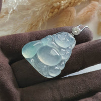 Highly Translucent Icy Green Jadeite "Bu Dai - Laughing Buddha" Pendant (JAB004104) 4