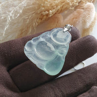 Highly Translucent Icy Green Jadeite "Bu Dai - Laughing Buddha" Pendant (JAB004104) 5