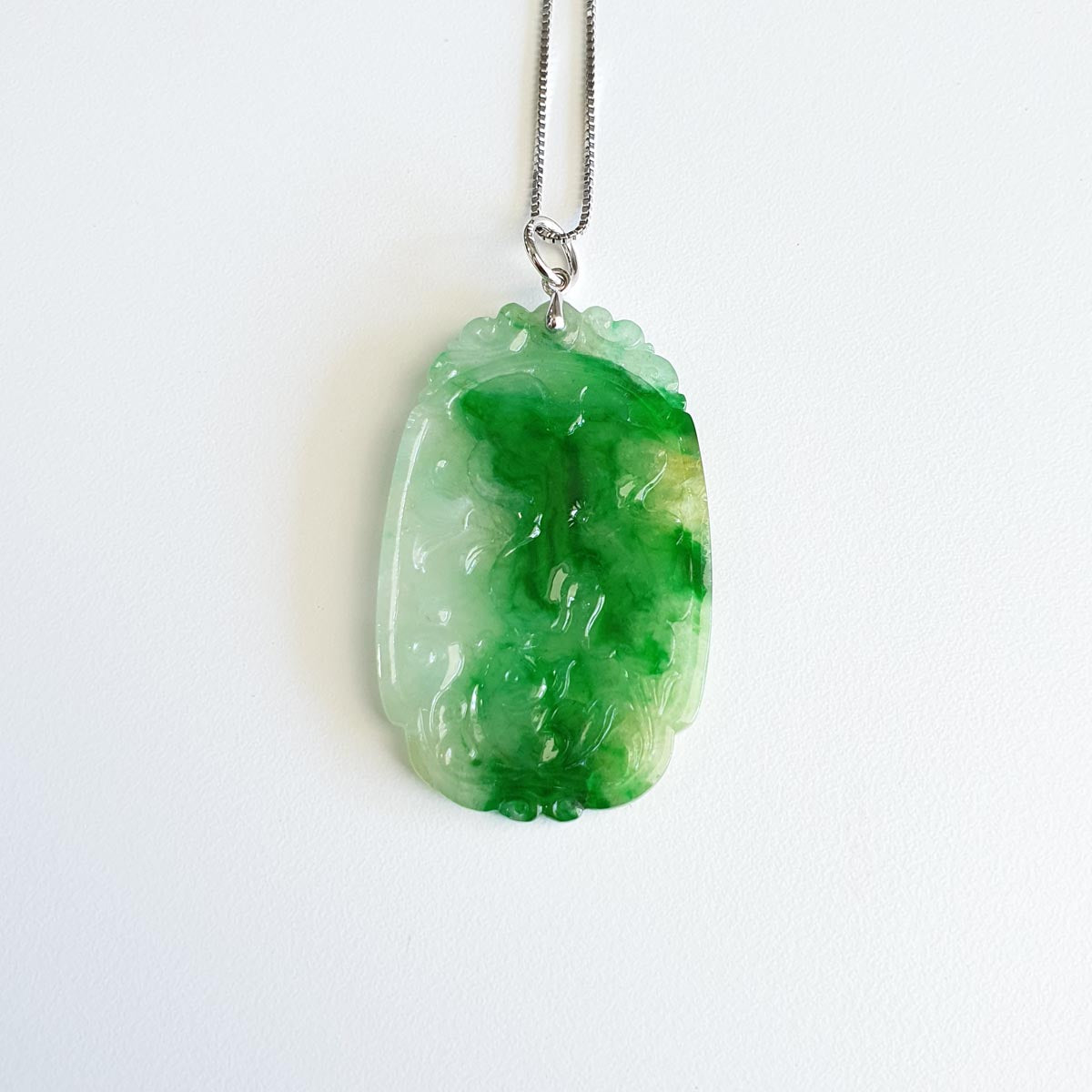 Good Translucency Icy and Brilliant Green Jadeite "Lotus Blossom" Pendant (JAB004162) 1
