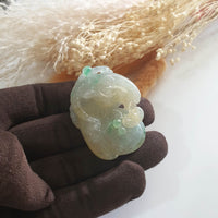 [Rare] Good Translucent Icy Yellow and Green "Majestic Goat & Ruyi" Pendant (JAB004340) 2