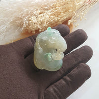 [Rare] Good Translucent Icy Yellow and Green "Majestic Goat & Ruyi" Pendant (JAB004340) 3