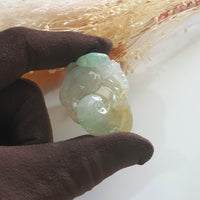 [Rare] Good Translucent Icy Yellow and Green "Majestic Goat & Ruyi" Pendant (JAB004340) 4