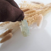 Highly Translucent Icy Light-Yellow Jadeite "Auspicious Mouse" Pendant (JAB004701) 6
