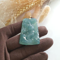Highly Translucent Icy Bluish Green Jadeite "Majestic Dragon” Pendant (JAB004767) 2
