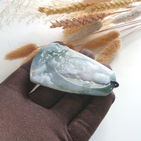 Good Translucency Icy Bluish Green "Goddess of Mercy and Dragon" Pendant (JAB005128) 6
