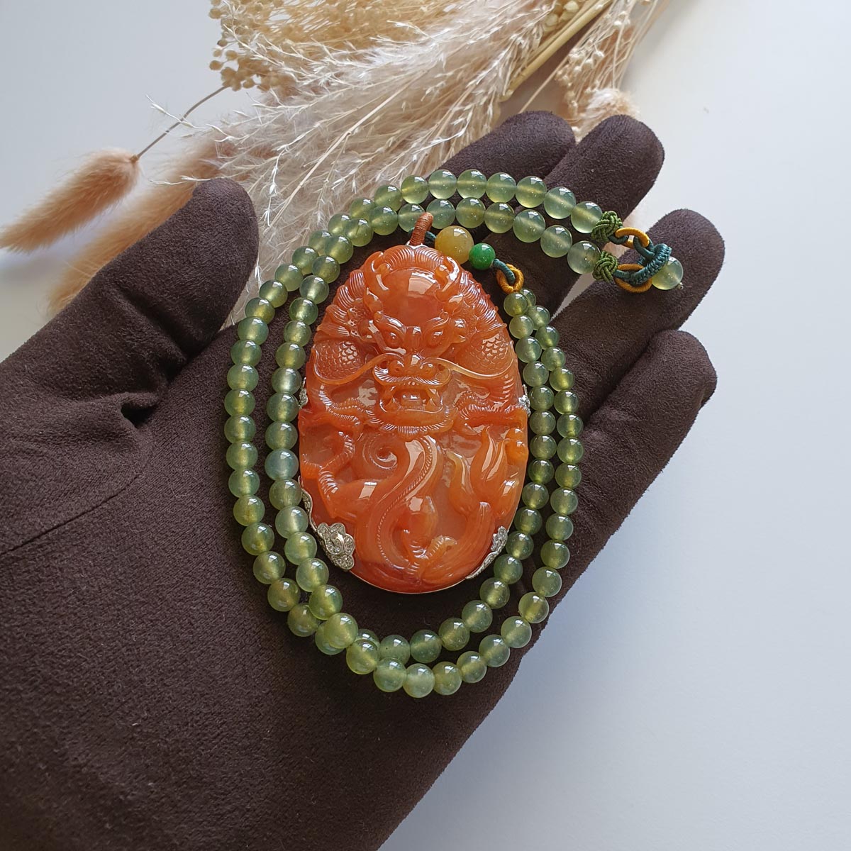 Translucent Bright Reddish Jadeite "Majestic Dragon” Pendant and Necklace (JAB005129) 1