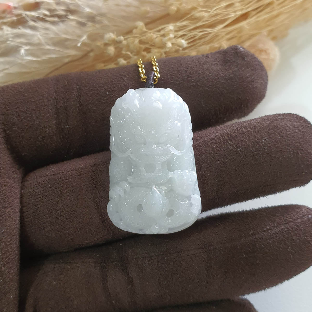 Translucent Icy White Jadeite "Majestic Dragon" Pendant (JAB005176) 1