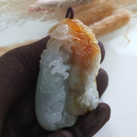 Good Translucency Icy and Honey Orangey Yellow  Jadeite "Majestic Dragon” Pendant (JAB005187) 8