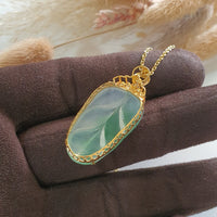 Highly Translucent Icy with Green Jadeite “Auspicious Leaf” Pendant (JAB005217) 3