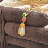 Good Translucency Icy Brilliant Orange Jadeite "Rabbit and Carrot" Pendant (JAB005238) 4