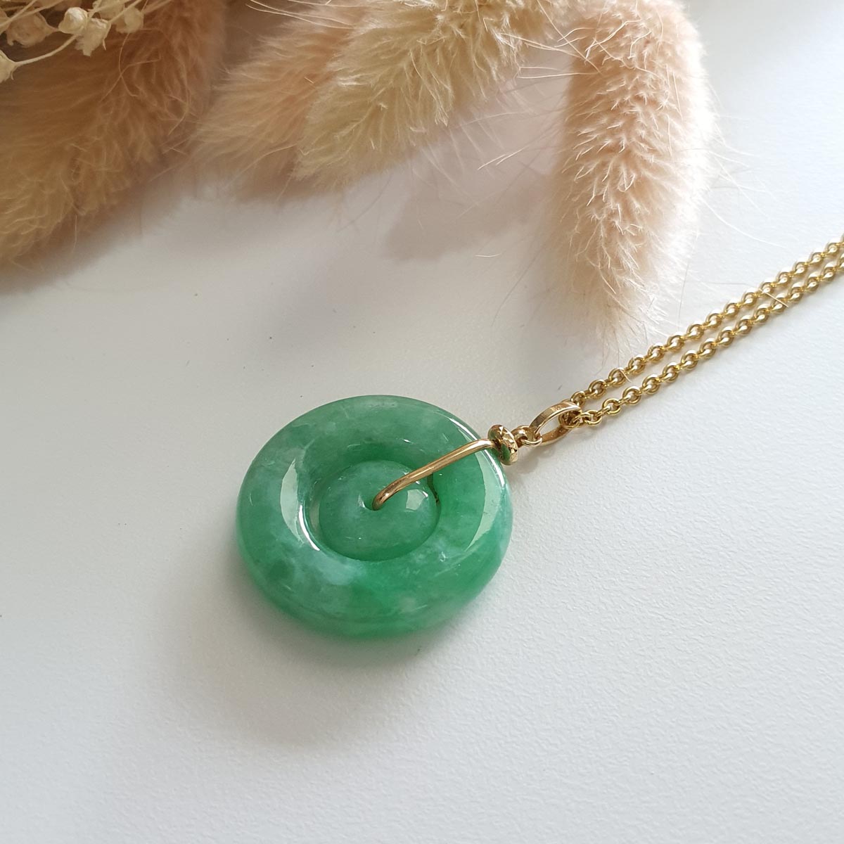 Translucent Brilliant Apple Green Jadeite "Double Hoops" Pendant (JAB005295) 1