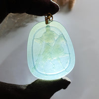 Highly Translucent Icy Bluish Green Jadeite "Guan Gong" Pendant (JAB005346) 5