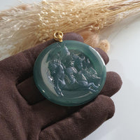 Highly Translucent Icy Bluish Green Jadeite "Victory Medallion Guan Gong" Pendant (JAB005347) 2