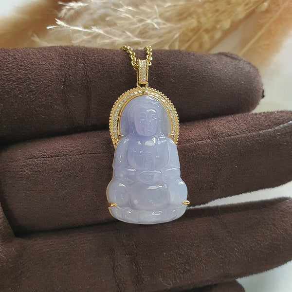 A Good Translucency Icy Brilliant Lavender Jadeite "Goddess of Mercy" Pendant (JAB005372) 1
