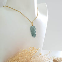 Highly Translucent Icy Light Bluish Green Jadeite “Auspicious Leaf” Pendant (JAB005522) 7